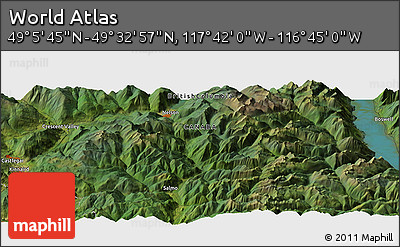 Satellite Panoramic Map of the Area around 49° 19' 21" N, 117° 13' 29" W
