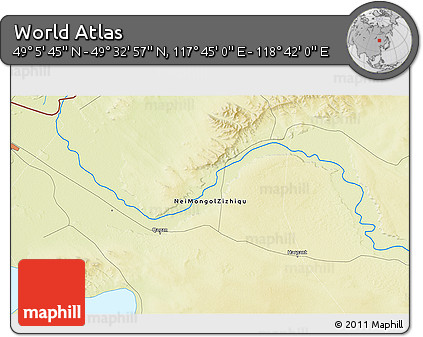 Physical 3D Map of the Area around 49° 19' 21" N, 118° 13' 29" E