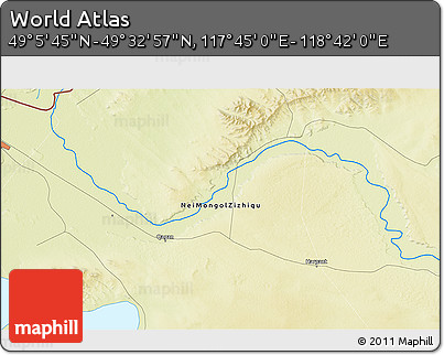 Physical 3D Map of the Area around 49° 19' 21" N, 118° 13' 29" E