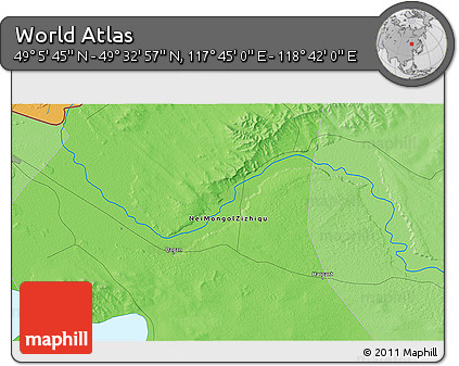 Political 3D Map of the Area around 49° 19' 21" N, 118° 13' 29" E