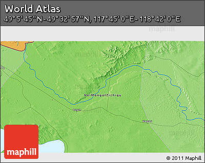 Political 3D Map of the Area around 49° 19' 21" N, 118° 13' 29" E