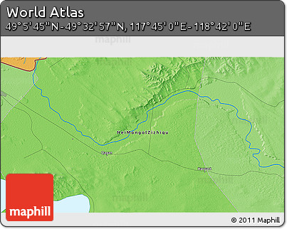 Political 3D Map of the Area around 49° 19' 21" N, 118° 13' 29" E