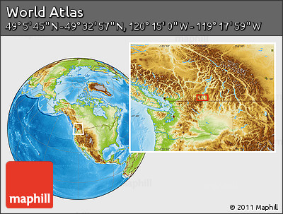 Physical Location Map of the Area around 49° 19' 21" N, 119° 46' 30" W