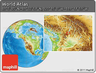Physical Location Map of the Area around 49° 19' 21" N, 119° 46' 30" W