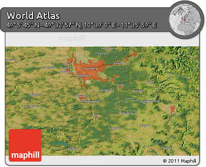 Satellite 3D Map of the Area around 49° 19' 21" N, 11° 7' 30" E