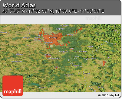 Satellite 3D Map of the Area around 49° 19' 21" N, 11° 7' 30" E