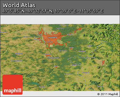 Satellite 3D Map of the Area around 49° 19' 21" N, 11° 7' 30" E