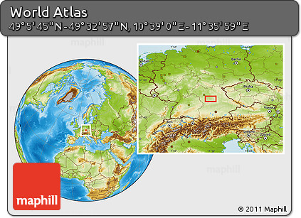Physical Location Map of the Area around 49° 19' 21" N, 11° 7' 30" E