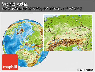 Physical Location Map of the Area around 49° 19' 21" N, 11° 7' 30" E