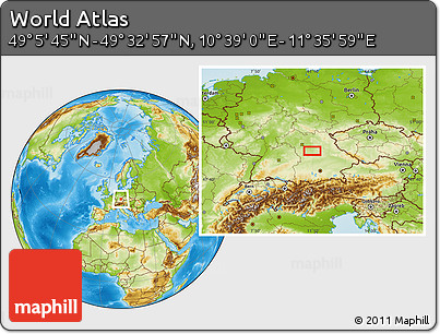 Physical Location Map of the Area around 49° 19' 21" N, 11° 7' 30" E