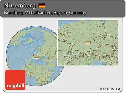 Savanna Style Location Map of Nuremberg, hill shading