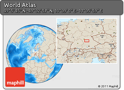 Shaded Relief Location Map of the Area around 49° 19' 21" N, 11° 7' 30" E