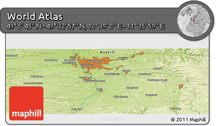 Physical Panoramic Map of the Area around 49° 19' 21" N, 11° 7' 30" E