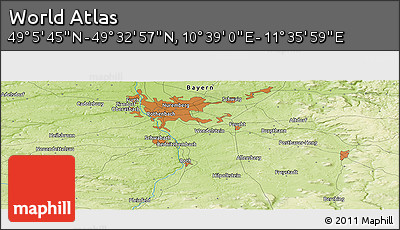 Physical Panoramic Map of the Area around 49° 19' 21" N, 11° 7' 30" E