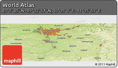 Physical Panoramic Map of the Area around 49° 19' 21" N, 11° 7' 30" E