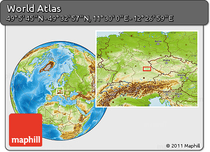 Physical Location Map of the Area around 49° 19' 21" N, 11° 58' 29" E
