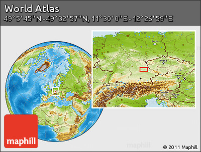 Physical Location Map of the Area around 49° 19' 21" N, 11° 58' 29" E