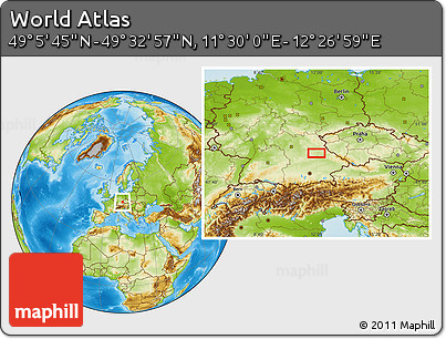 Physical Location Map of the Area around 49° 19' 21" N, 11° 58' 29" E