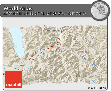 Shaded Relief 3D Map of the Area around 49° 19' 21" N, 121° 28' 29" W