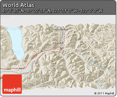 Shaded Relief 3D Map of the Area around 49° 19' 21" N, 121° 28' 29" W