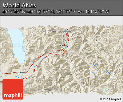 Shaded Relief 3D Map of the Area around 49° 19' 21" N, 121° 28' 29" W