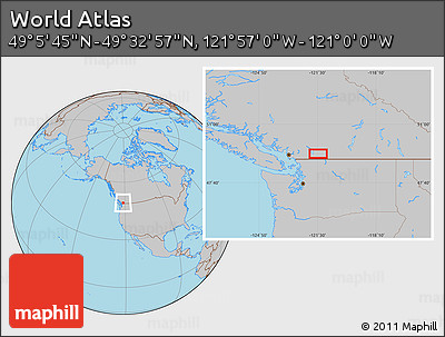 Gray Location Map of the Area around 49° 19' 21" N, 121° 28' 29" W