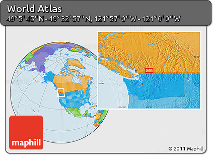 Political Location Map of the Area around 49° 19' 21" N, 121° 28' 29" W