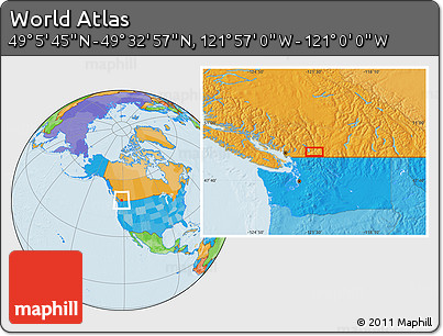 Political Location Map of the Area around 49° 19' 21" N, 121° 28' 29" W