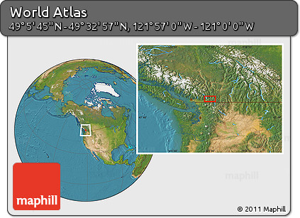 Satellite Location Map of the Area around 49° 19' 21" N, 121° 28' 29" W