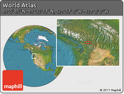 Satellite Location Map of the Area around 49° 19' 21" N, 121° 28' 29" W