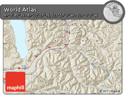 Shaded Relief Map of the Area around 49° 19' 21" N, 121° 28' 29" W