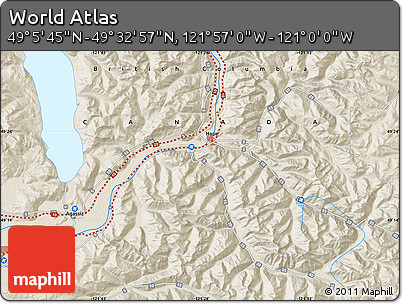 Shaded Relief Map of the Area around 49° 19' 21" N, 121° 28' 29" W