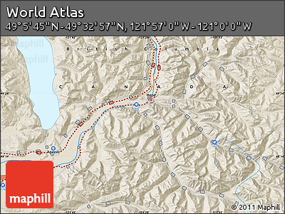 Shaded Relief Map of the Area around 49° 19' 21" N, 121° 28' 29" W