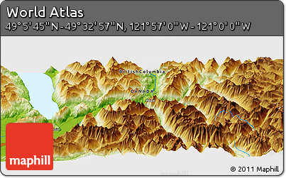 Physical Panoramic Map of the Area around 49° 19' 21" N, 121° 28' 29" W