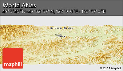 Physical Panoramic Map of the Area around 49° 19' 21" N, 122° 28' 29" E