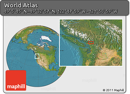 Satellite Location Map of the Area around 49° 19' 21" N, 122° 19' 29" W