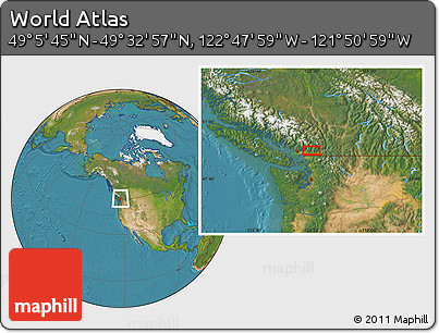Satellite Location Map of the Area around 49° 19' 21" N, 122° 19' 29" W