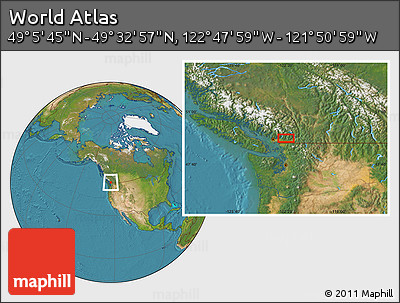 Satellite Location Map of the Area around 49° 19' 21" N, 122° 19' 29" W