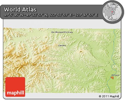 Physical 3D Map of the Area around 49° 19' 21" N, 123° 19' 29" E