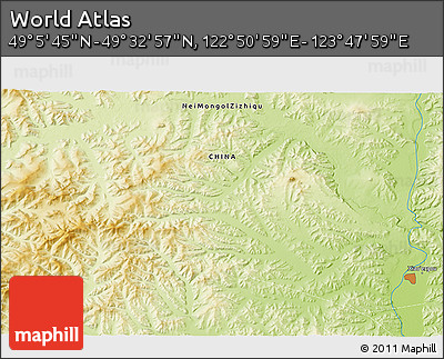 Physical 3D Map of the Area around 49° 19' 21" N, 123° 19' 29" E