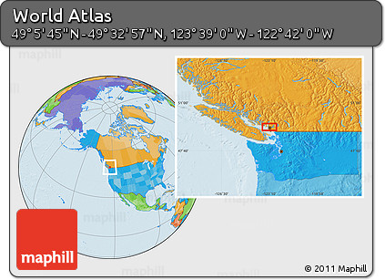 Political Location Map of the Area around 49° 19' 21" N, 123° 10' 30" W