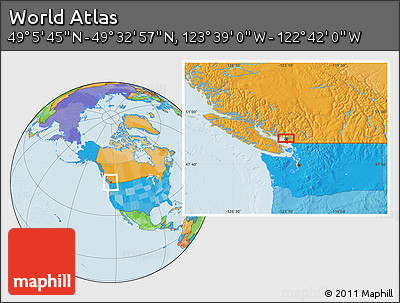 Political Location Map of the Area around 49° 19' 21" N, 123° 10' 30" W
