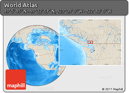 Shaded Relief Location Map of the Area around 49° 19' 21" N, 123° 10' 30" W