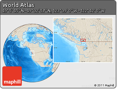 Shaded Relief Location Map of the Area around 49° 19' 21" N, 123° 10' 30" W