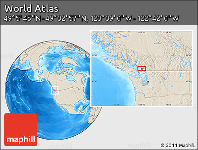 Shaded Relief Location Map of the Area around 49° 19' 21" N, 123° 10' 30" W