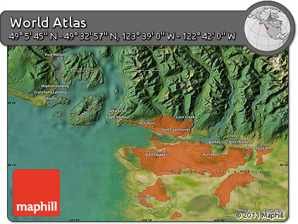 Satellite Map of the Area around 49° 19' 21" N, 123° 10' 30" W