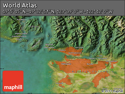 Satellite Map of the Area around 49° 19' 21" N, 123° 10' 30" W
