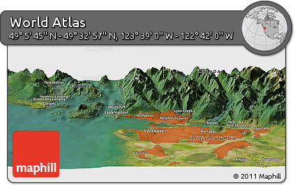 Satellite Panoramic Map of the Area around 49° 19' 21" N, 123° 10' 30" W