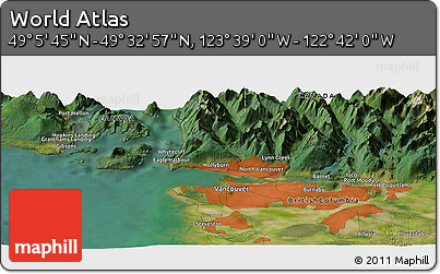 Satellite Panoramic Map of the Area around 49° 19' 21" N, 123° 10' 30" W