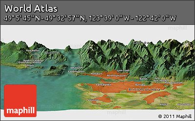 Satellite Panoramic Map of the Area around 49° 19' 21" N, 123° 10' 30" W